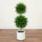 3.5ft. UV Resistant Cedar Double Ball Topiary Tree in White Decorative Planter